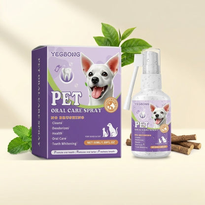 Dog dental spray with peppermint, licorice and tea extracts